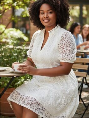 CeCe New Ivory Lace Babydoll Tiered Puff-Sleeve Mini Dress Size 3X